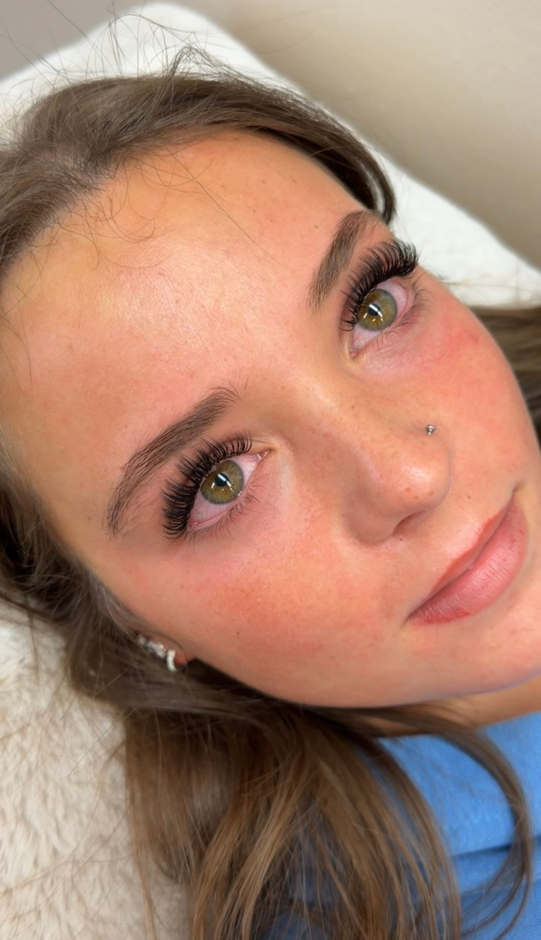 A client's finished Wet Set lash extensions